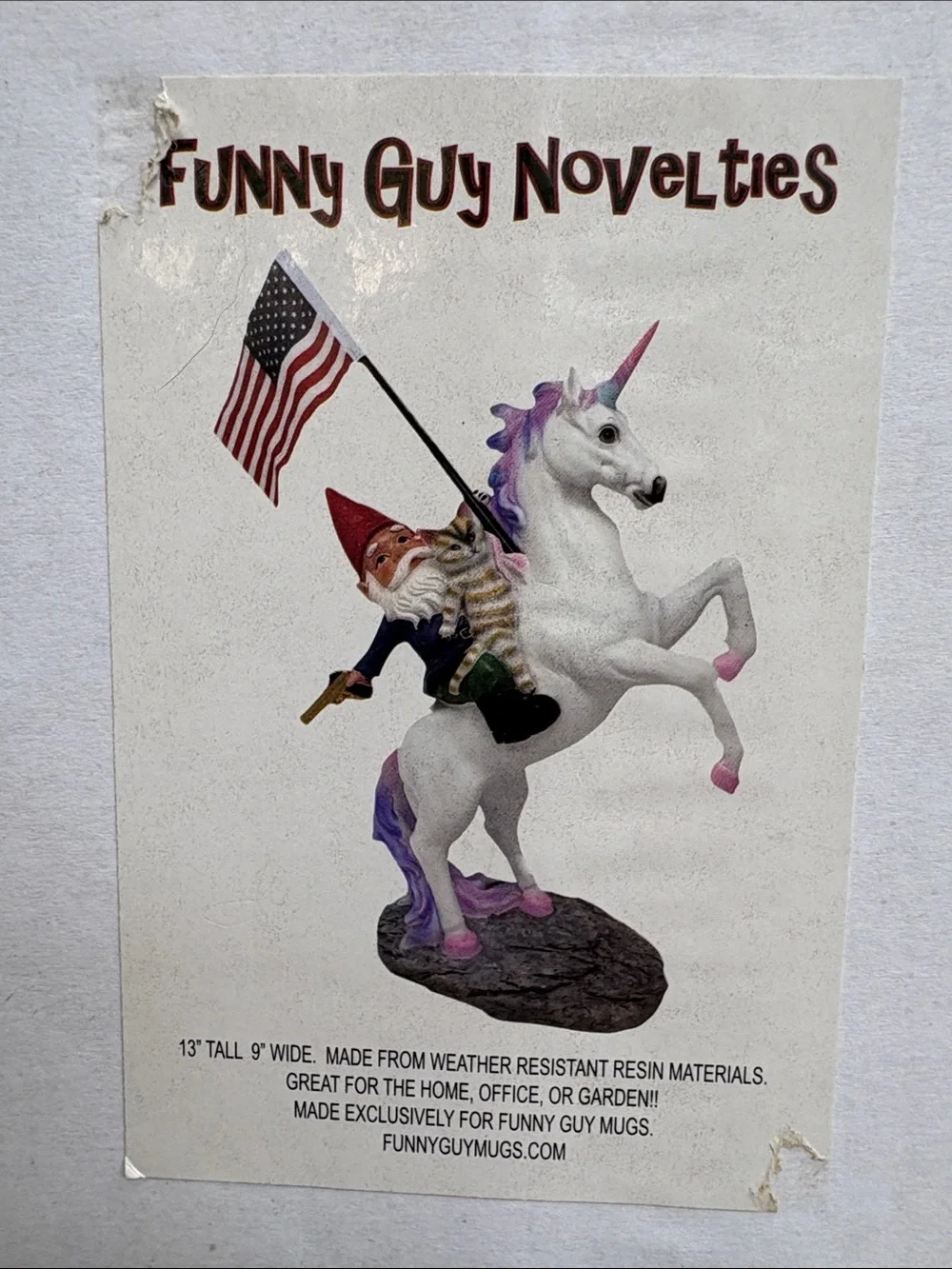 Wise Guy Novelties White Unicorn with Red-Gnome and Flag
